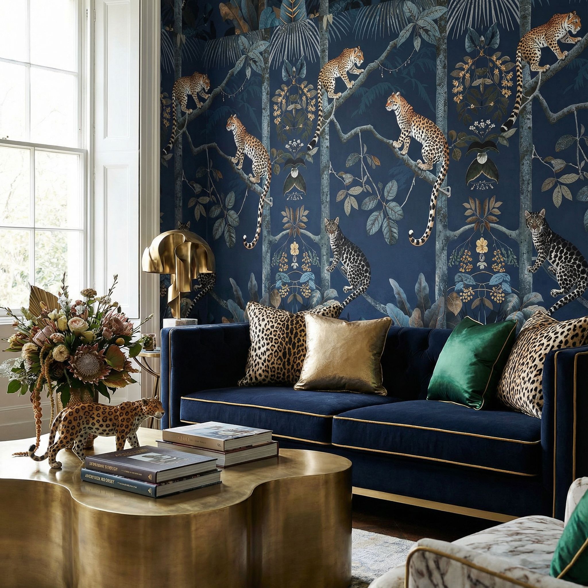 Luxury wallpaper installation with gold accents